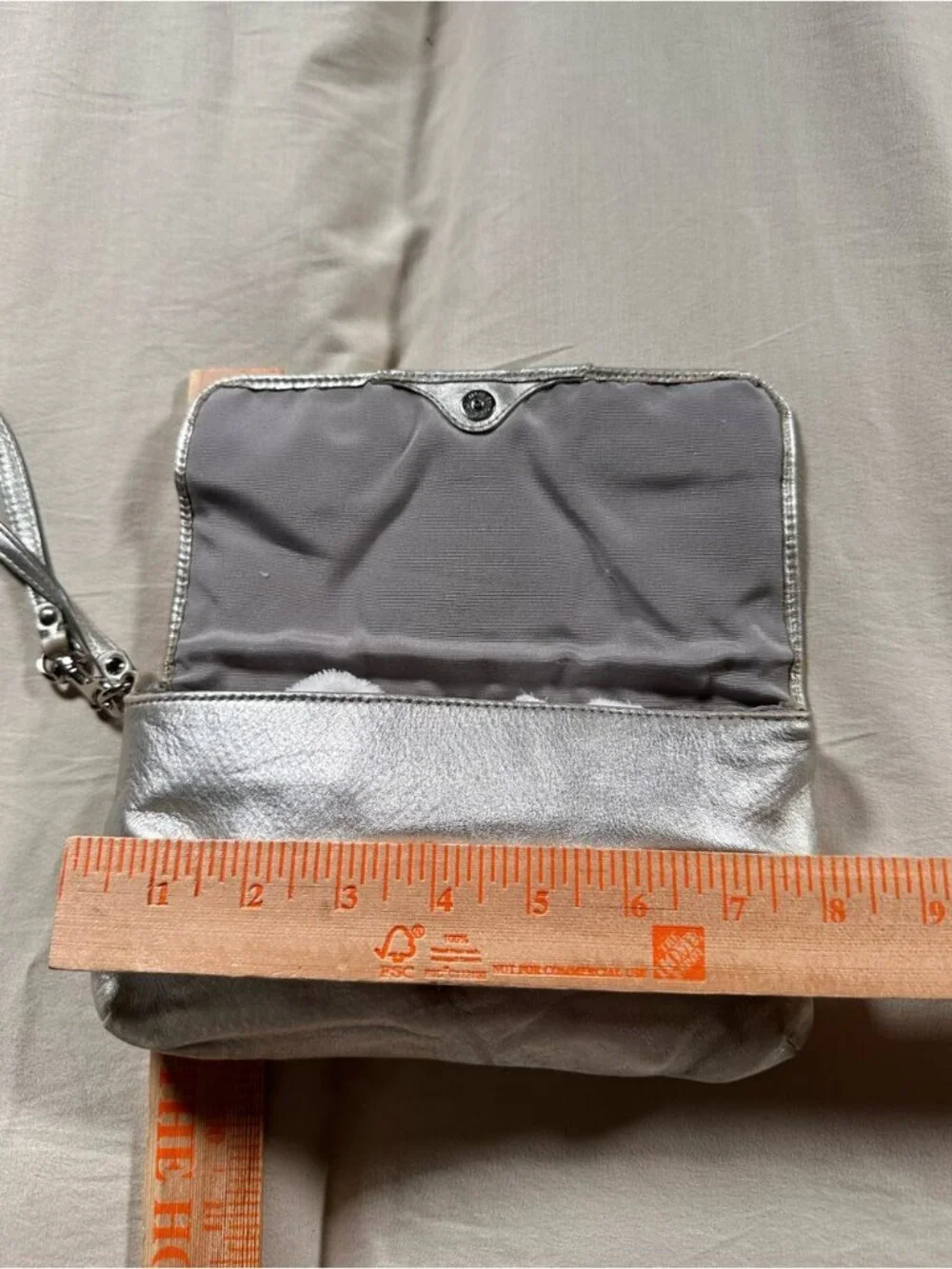 Coach Silver Metallic Leather Clutch – Folded Design, Detachable Wristlet
